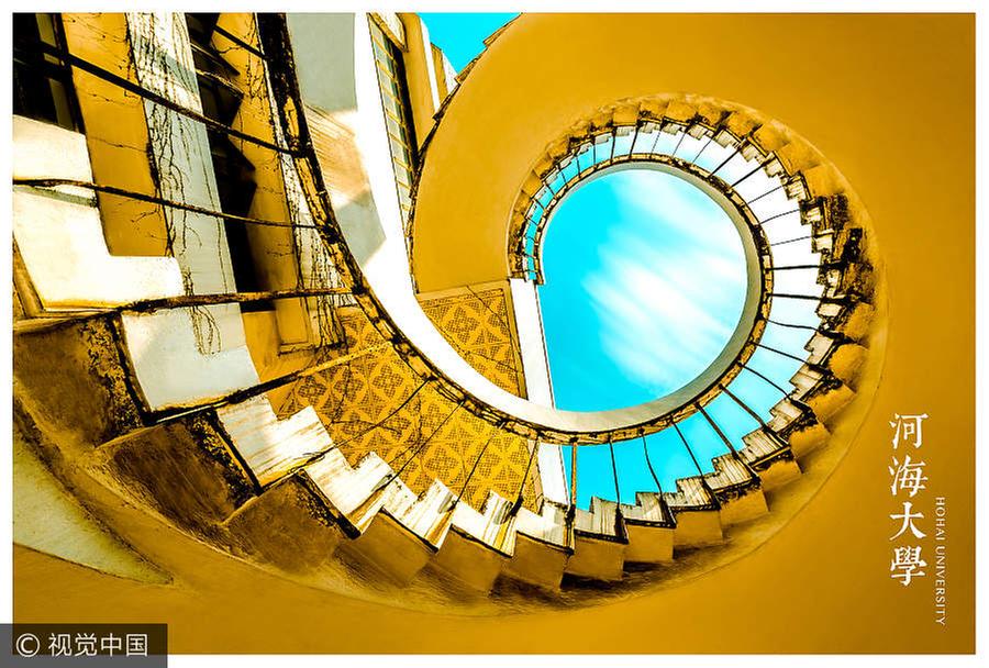 student captures beautiful spiral stairways in nanjing colleges