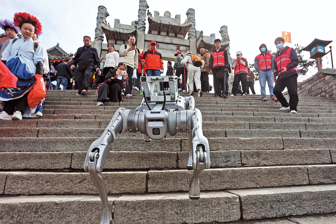 Robotic Dogs Take Out Trash on Taishan Mountain, Captivating Visitors with Their Ascent