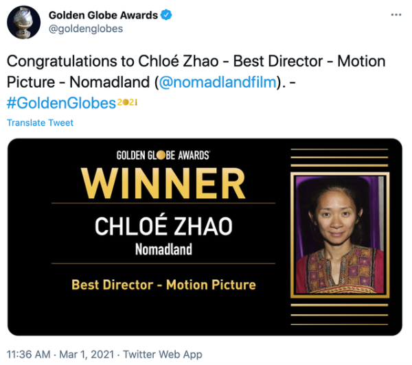 Oscars 2021: Chloe Zhao becomes second woman to win best director