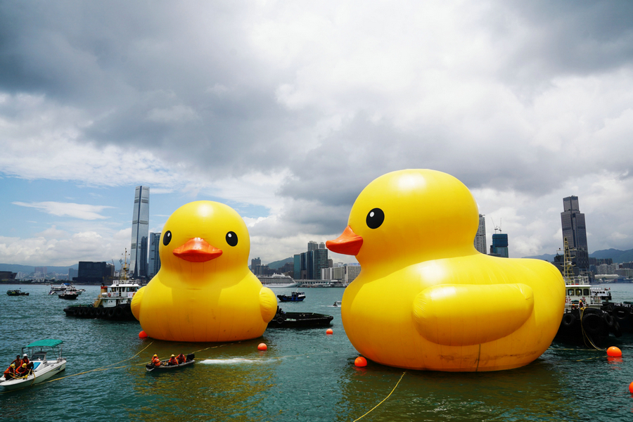 Large yellow rubber store duck