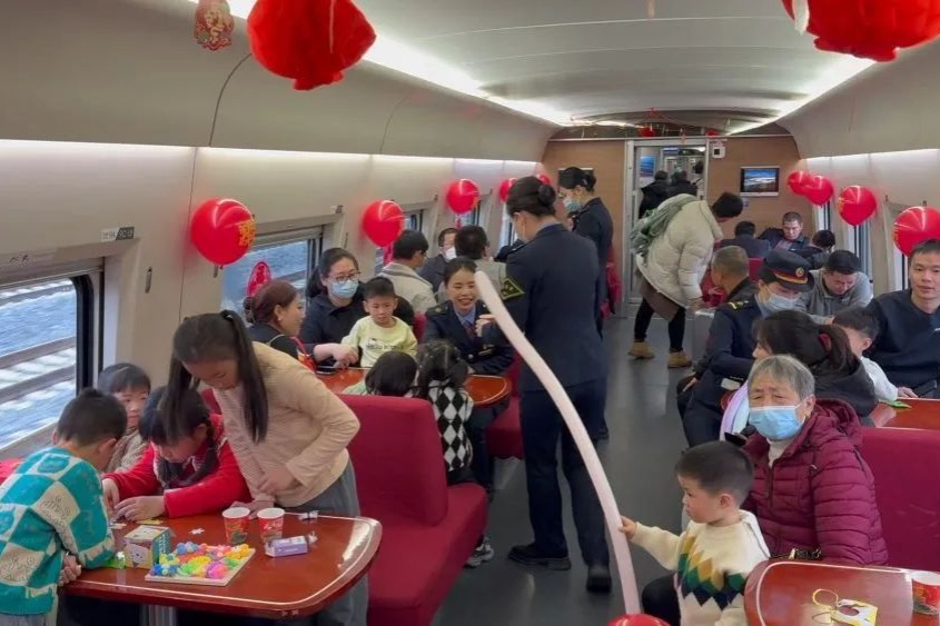 Playground for children set on high-speed train