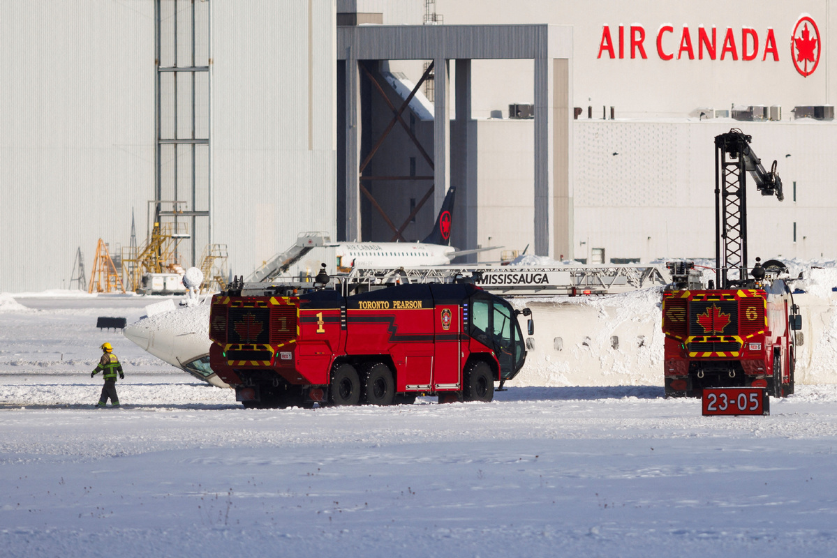 Plane overturns during landing at Toronto's Pearson airport